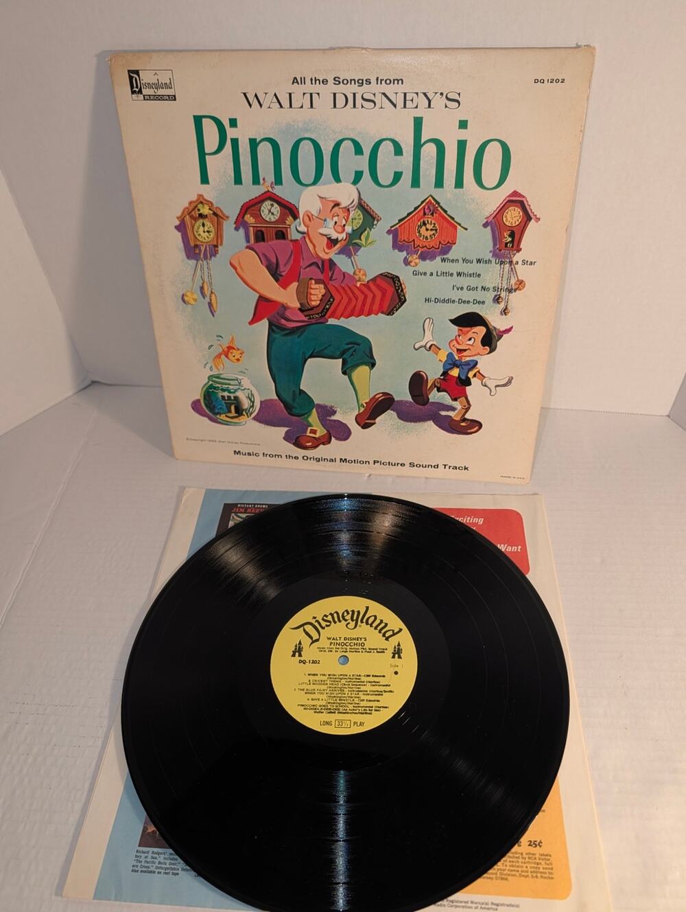 Vintage Walt Disney Pinocchio LP Record Album